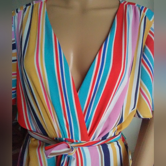 LIKE NEW LOANA MEHGAN WRAP DRESS STRIPED MULTI COLOR SZ. XL LINED GORGEOUS - Picture 2 of 11